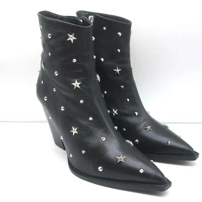 The Kooples Star Studded Ankle Boots Black Leather Size 39 Pointed Toe Booties
