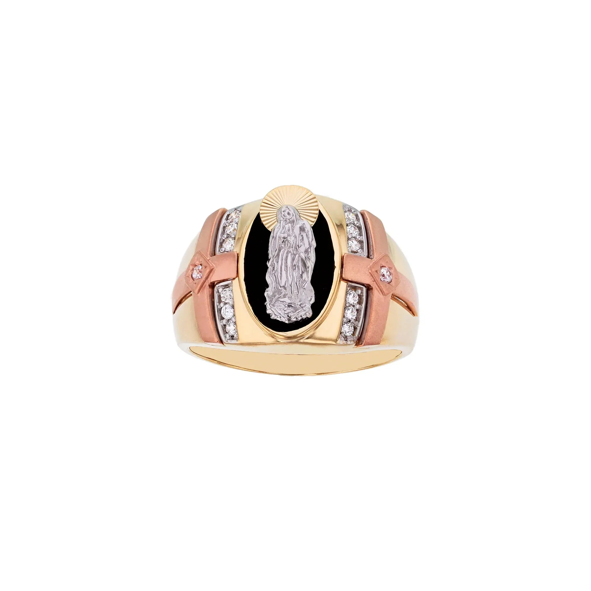 Tri-Color Black Onyx Virgin Mary Ring (14K)