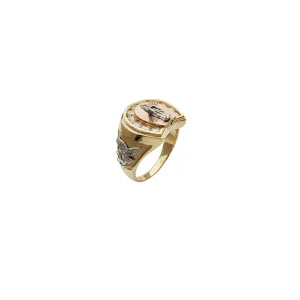 Tri-Color Virgin Mary & Eagle CZ Ring (14K)
