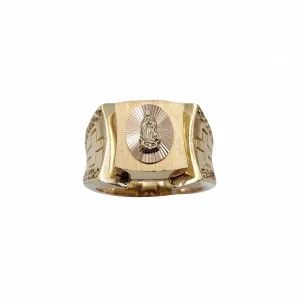 Tricolor Halo Virgin Mary & Cross Men's Ring (14K)