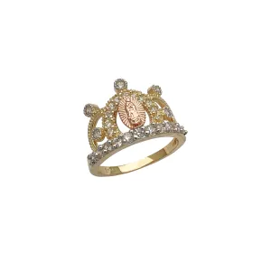 Tricolor Milgrained Virgin Mary Crown Ring (14K)