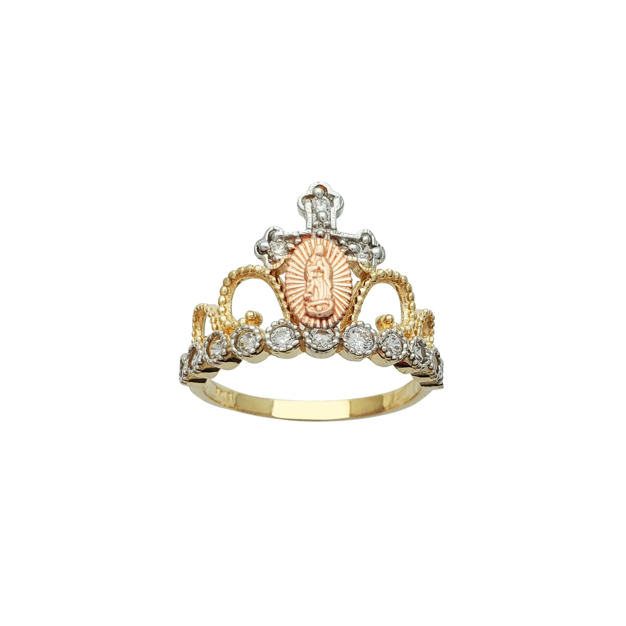 Tricolor Virgin Mary Crown-Tiara Ring (14K)