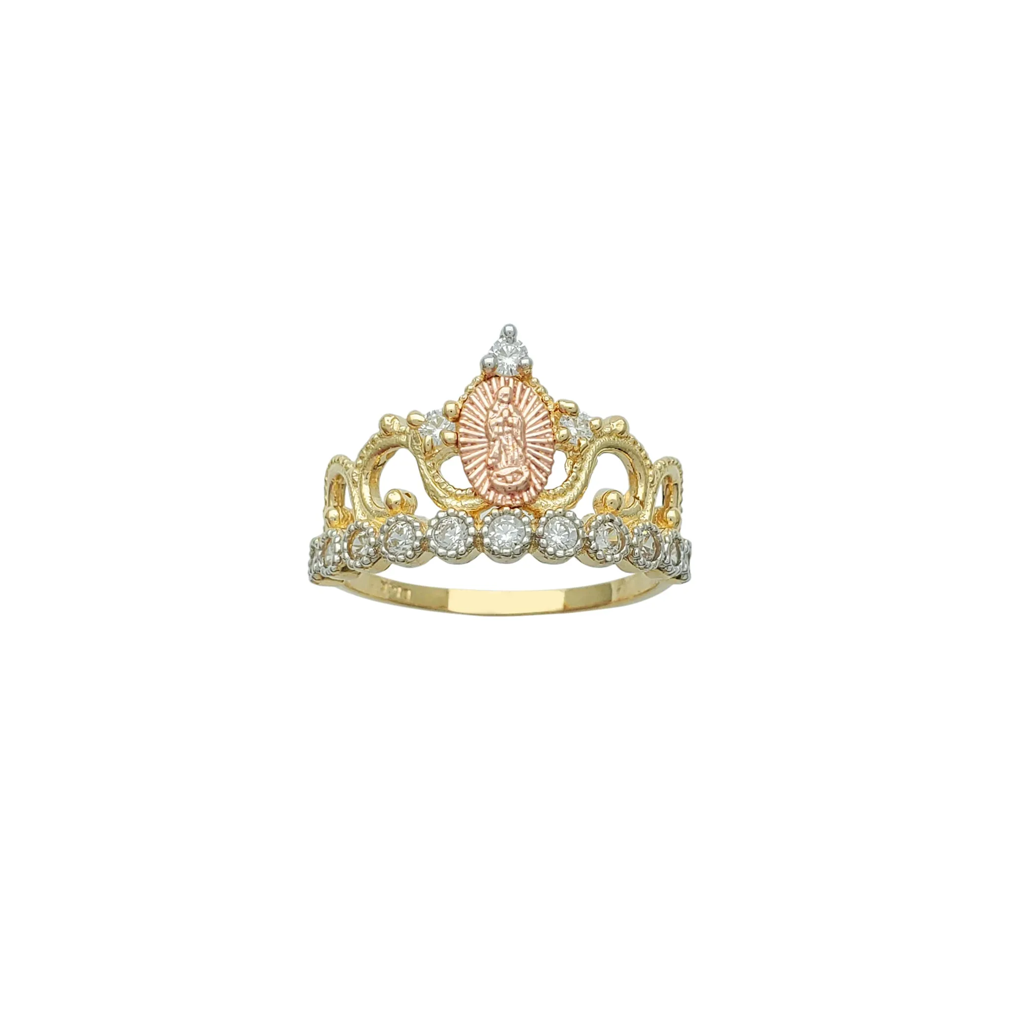 Tricolor Virgin Mary Crown-Tiara Ring (14K)