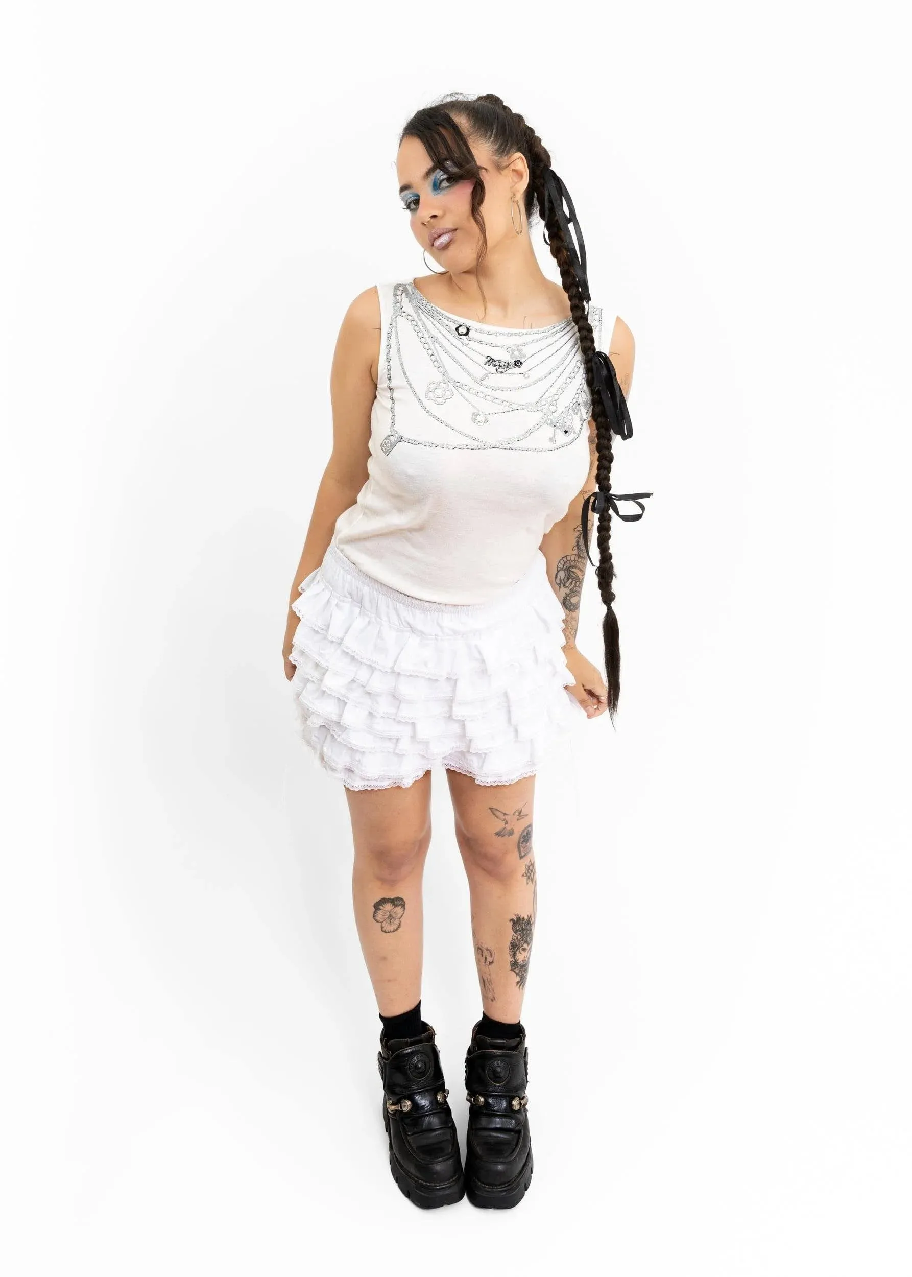 Trompe l'oeil necklace print tank top