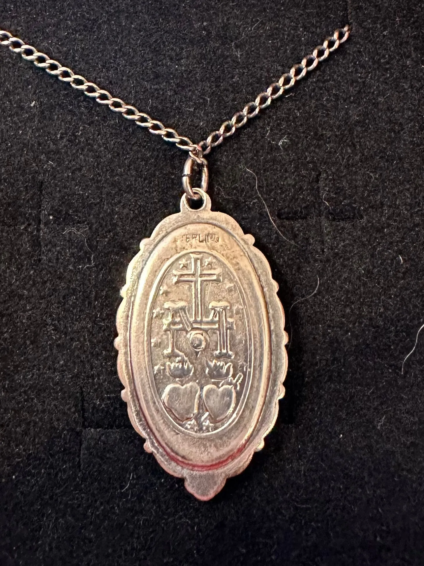 Vintage Ornate Sterling Silver Saint Mary Virgin Mary Miraculous Medal Religious Pendant Necklace in Box