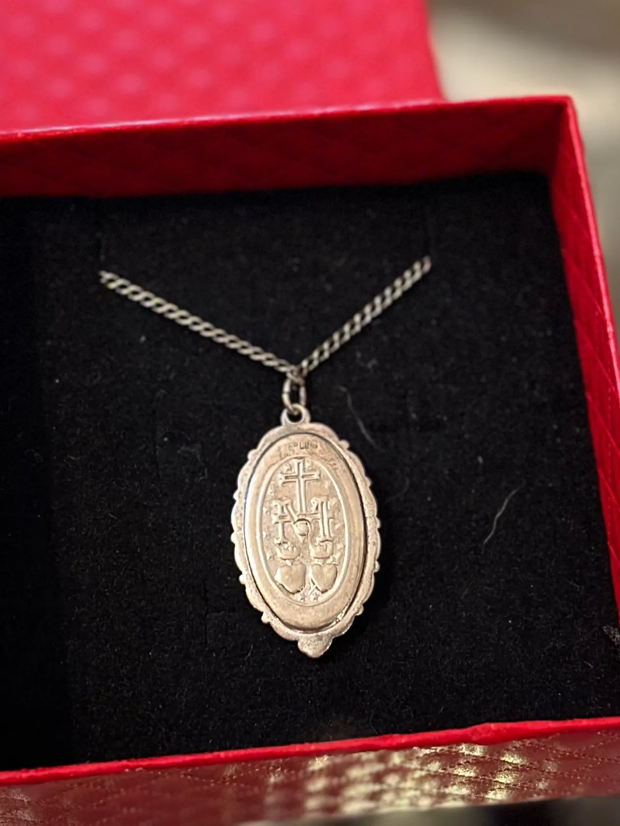 Vintage Ornate Sterling Silver Saint Mary Virgin Mary Miraculous Medal Religious Pendant Necklace in Box
