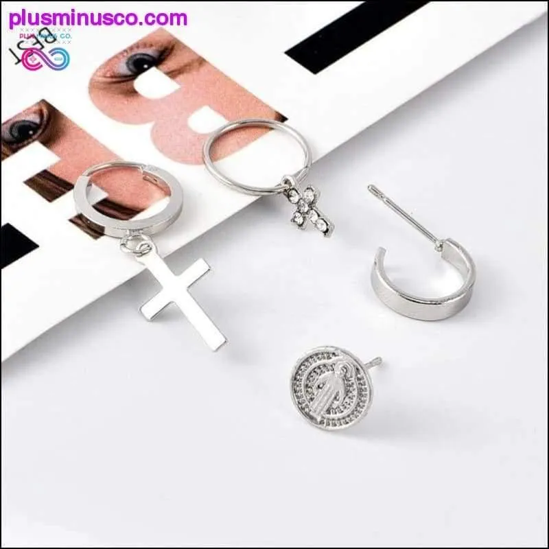 Vintage Virgin Mary Crystal Cross Drop Earrings