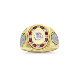 Virgin Mary Halo Bezel Setting Men's Ring (14K)