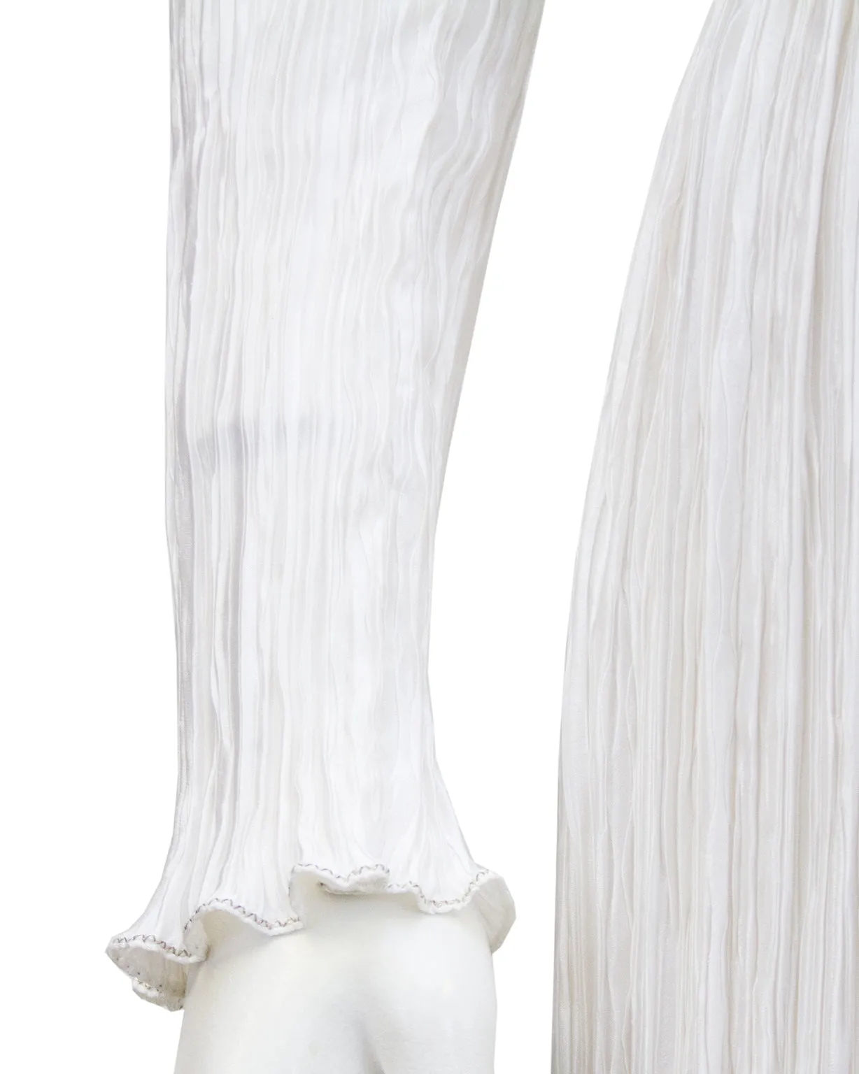 White Jewel Trimmed Micro Pleated Gown
