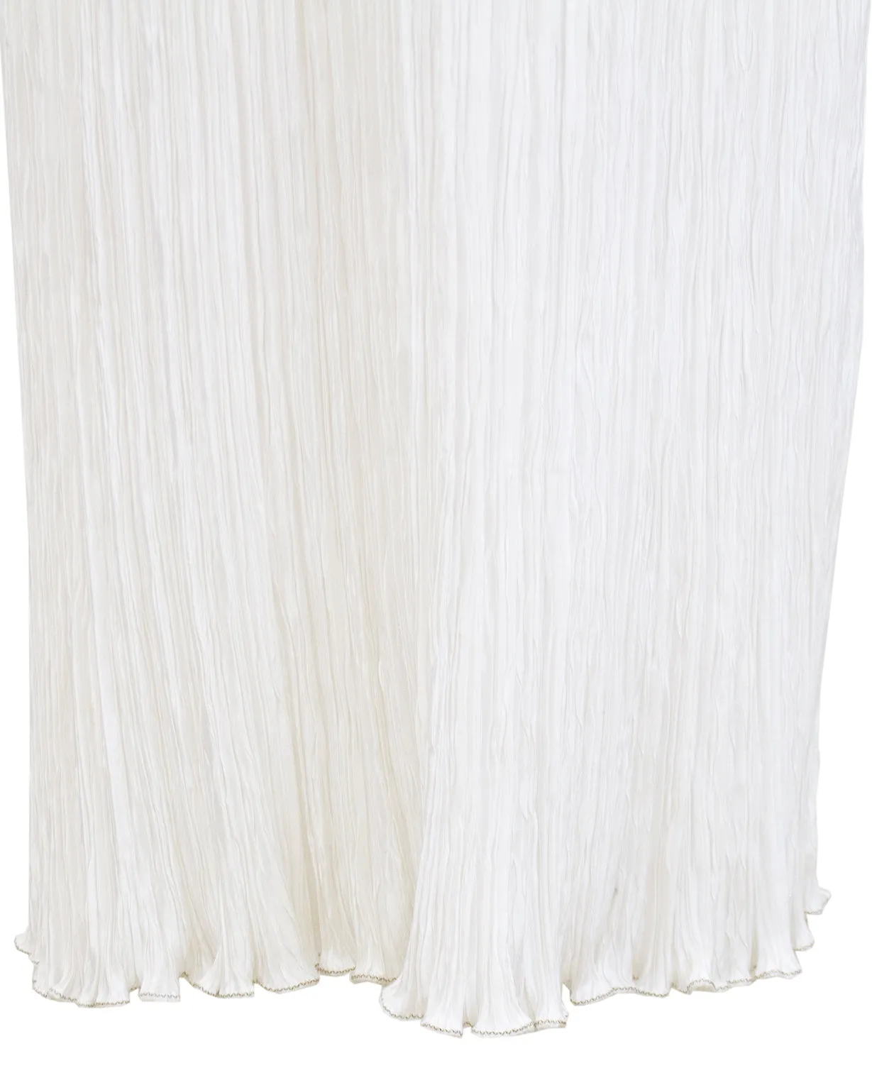 White Jewel Trimmed Micro Pleated Gown