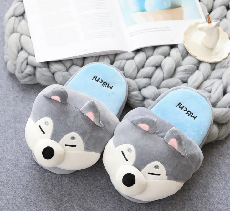 Winter Women Warm Indoor Slippers Ladies Fashion Cute Shiba Inu Shoes Women's Soft Short Furry Plush Home Floor Slipper