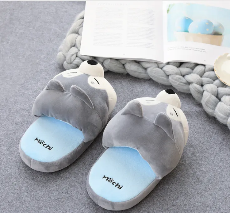 Winter Women Warm Indoor Slippers Ladies Fashion Cute Shiba Inu Shoes Women's Soft Short Furry Plush Home Floor Slipper