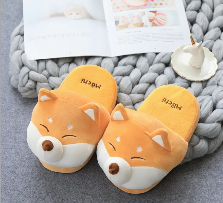 Winter Women Warm Indoor Slippers Ladies Fashion Cute Shiba Inu Shoes Women's Soft Short Furry Plush Home Floor Slipper