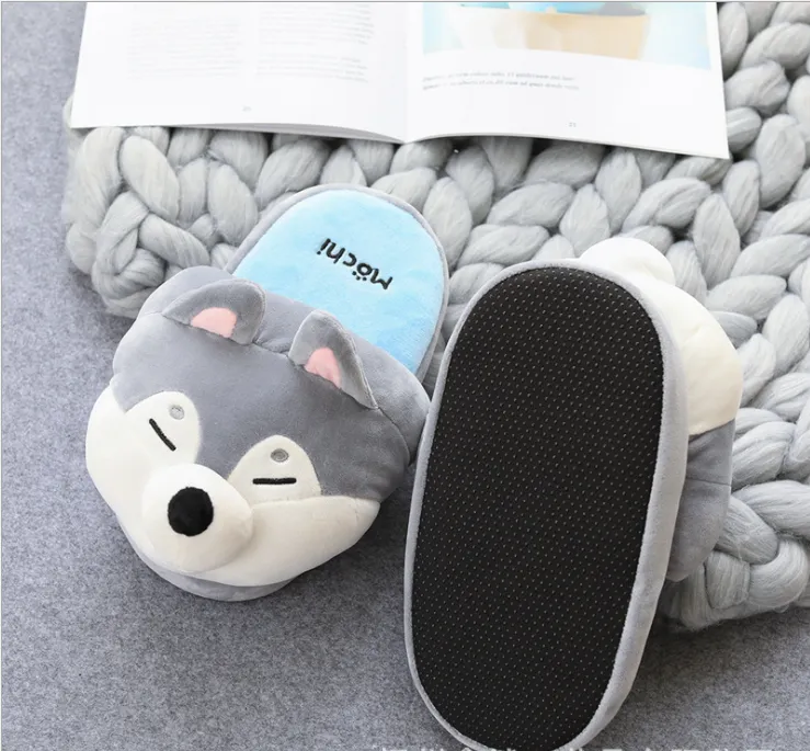 Winter Women Warm Indoor Slippers Ladies Fashion Cute Shiba Inu Shoes Women's Soft Short Furry Plush Home Floor Slipper