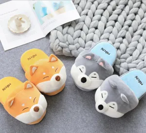 Winter Women Warm Indoor Slippers Ladies Fashion Cute Shiba Inu Shoes Women's Soft Short Furry Plush Home Floor Slipper
