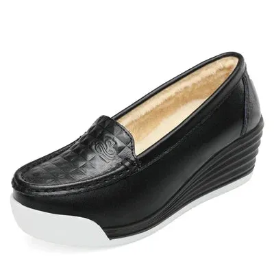 Women's Genuine Leather Wedge Shoes Platform Wedges Casual Shoes