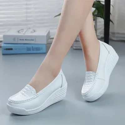 Women's Genuine Leather Wedge Shoes Platform Wedges Casual Shoes