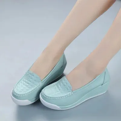 Women's Genuine Leather Wedge Shoes Platform Wedges Casual Shoes