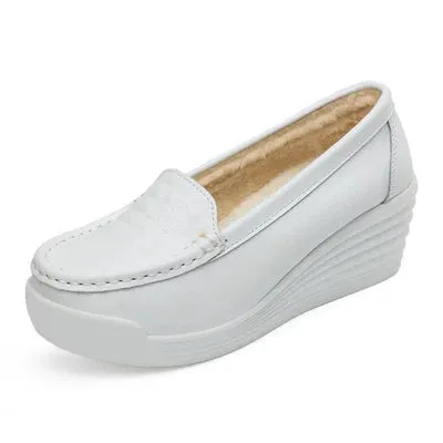 Women's Genuine Leather Wedge Shoes Platform Wedges Casual Shoes