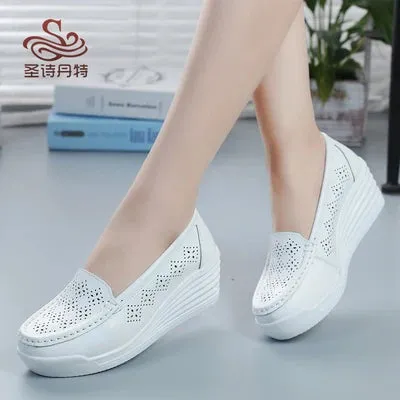 Women's Genuine Leather Wedge Shoes Platform Wedges Casual Shoes
