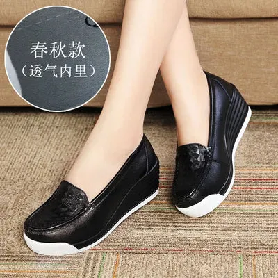Women's Genuine Leather Wedge Shoes Platform Wedges Casual Shoes