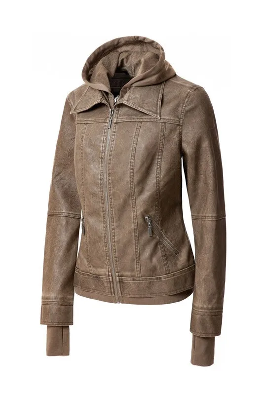 Women's Hooded PU Leather Jacket