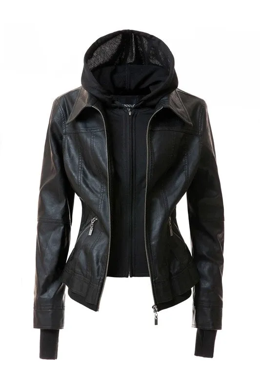 Women's Hooded PU Leather Jacket
