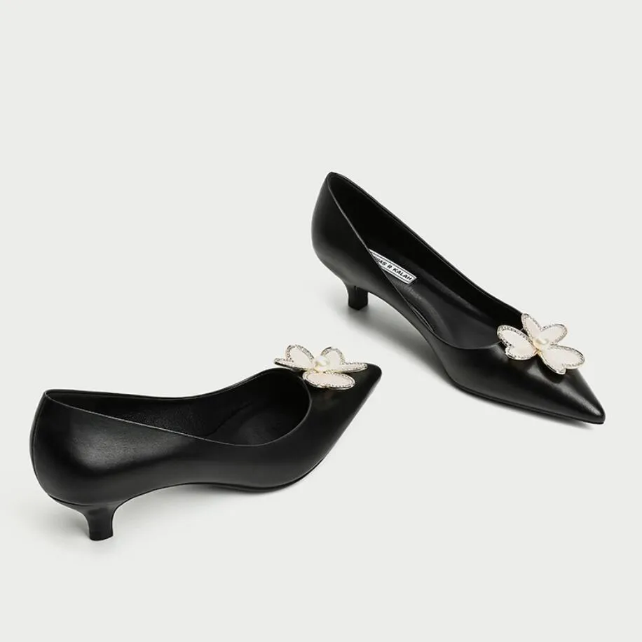 Women's Small Size Pointy Leather Low Heel Shoes MS283