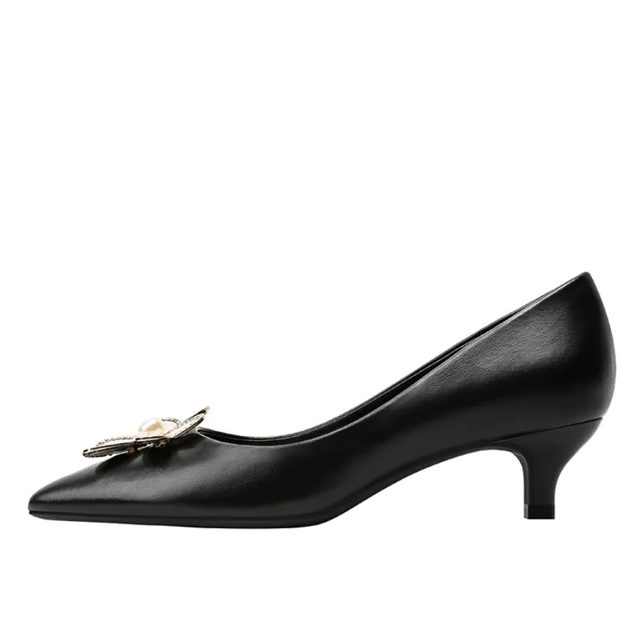Women's Small Size Pointy Leather Low Heel Shoes MS283